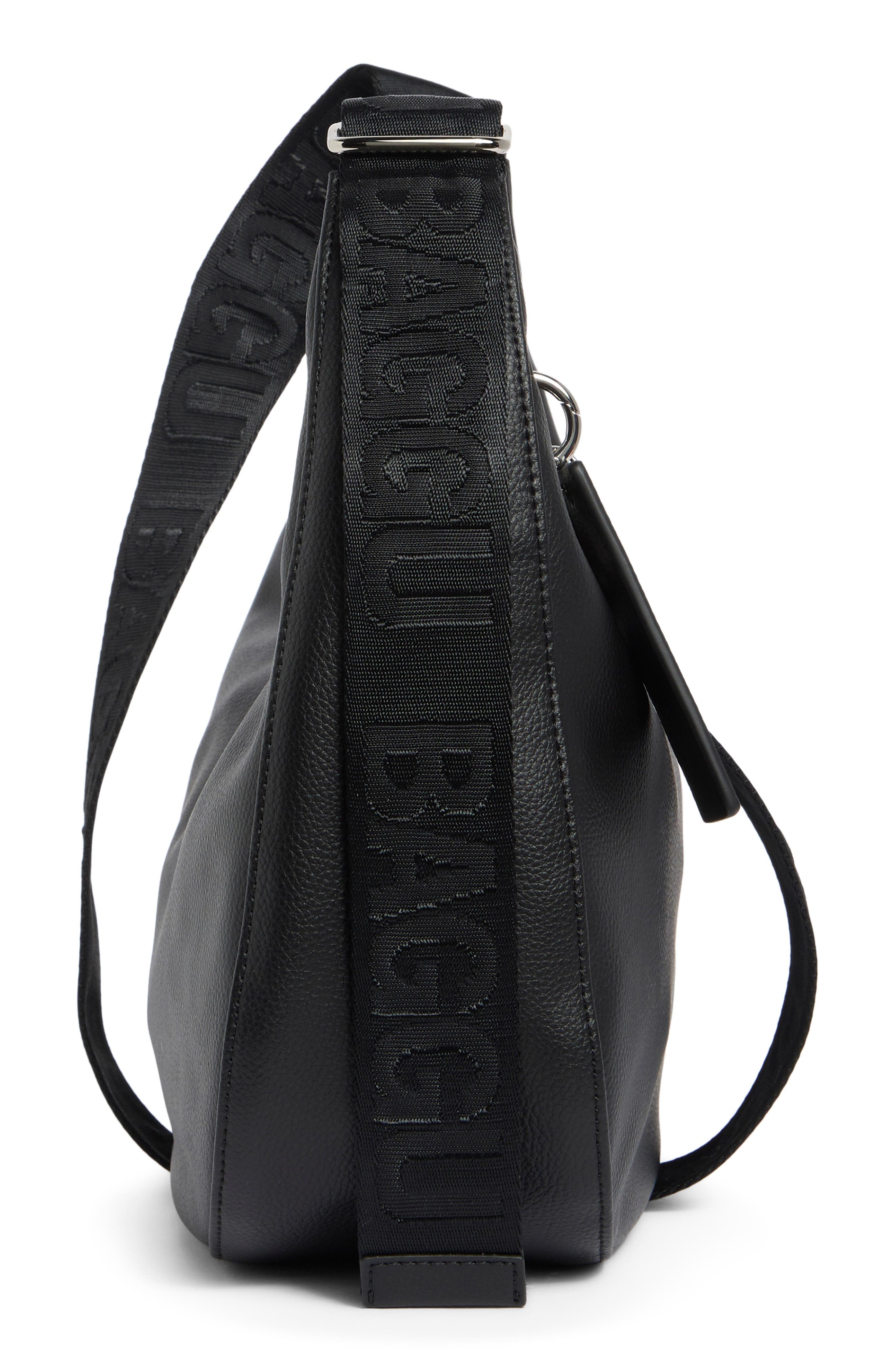 Baggu Medium Recycled Leather Crescent Shoulder Bag, Alternate, color, Black