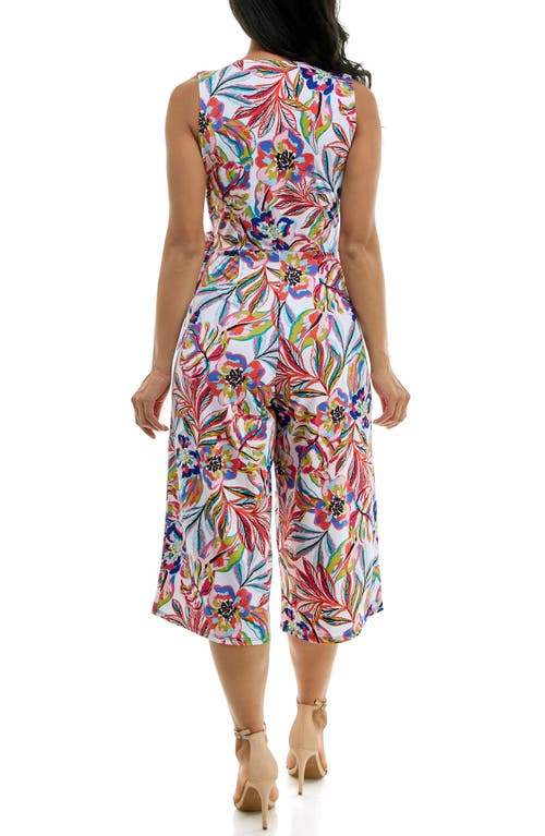 Nina Leonard Surplice Culotte Crop Jumpsuit In Multi