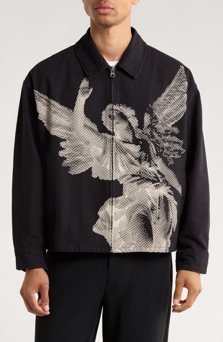 PacSun Process Long Sleeve Zip Front Cotton Denim Shirt, Alternate, color, Black