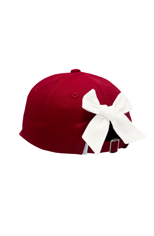 Bits & Bows Football Bow Baseball Hat In Burgundy