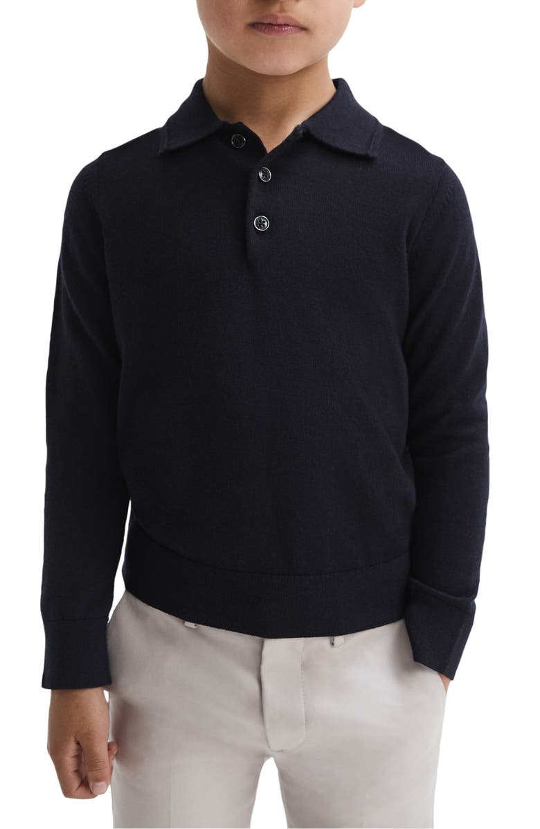 Reiss Kids' Trafford Jr. Wool Polo Sweater, Alternate, color, Navy