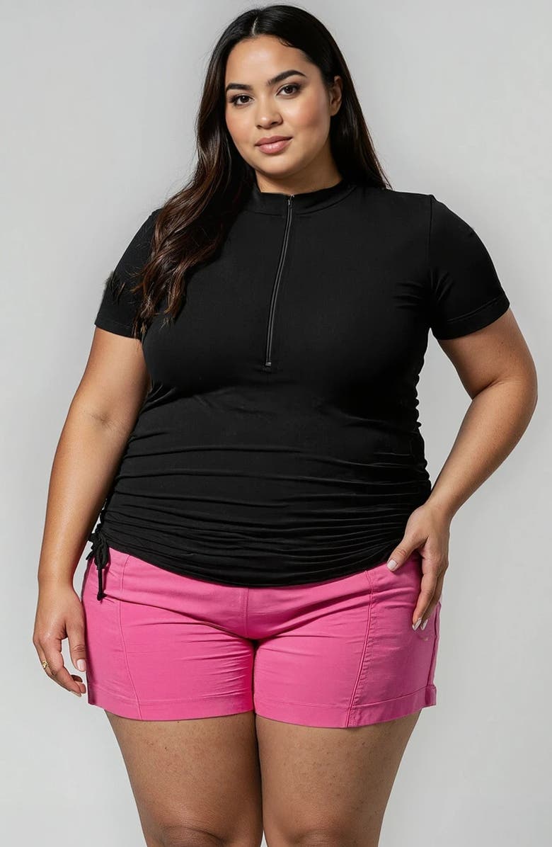 Calypsa Plus Size Half-Zip Adele Swim Top, Main, color, Black