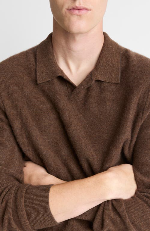Vince Boiled Cashmere Feed Striped Johnny Collar Sweater In Brown