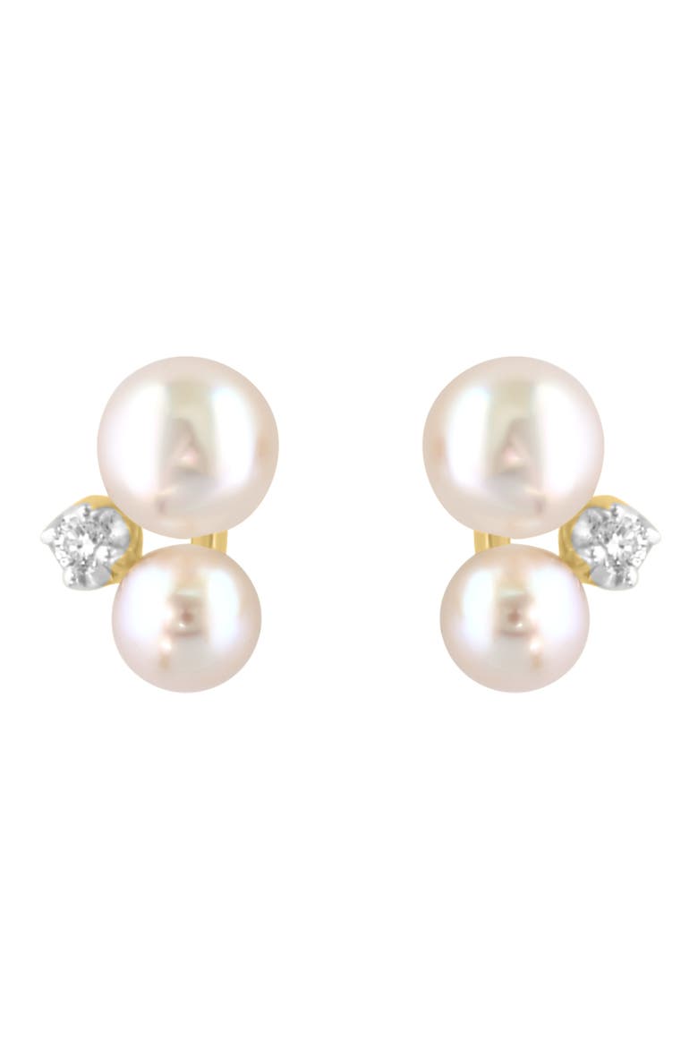 14K Yellow Gold 4–5mm Akoya Pearl & Diamond Stud Earrings - 0.04ct., Alternate, color, WHITE