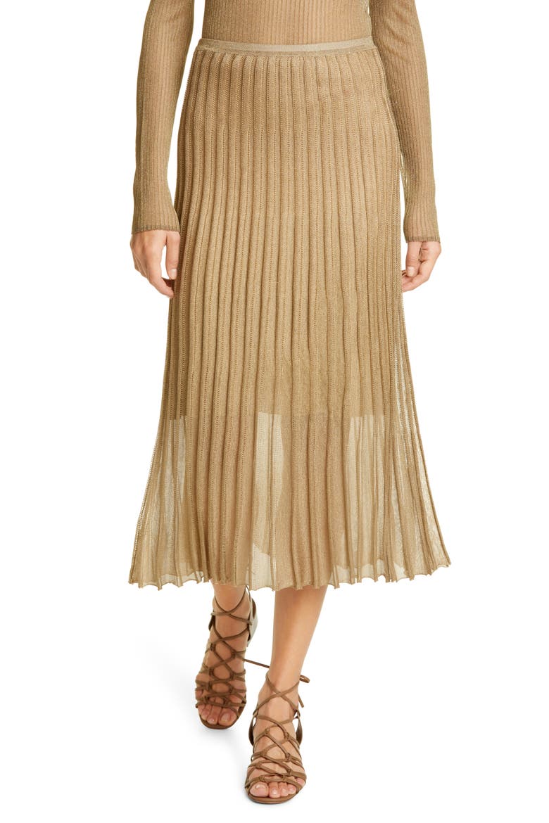 Pleated Metallic Knit Skirt, Main, color, BRONZE