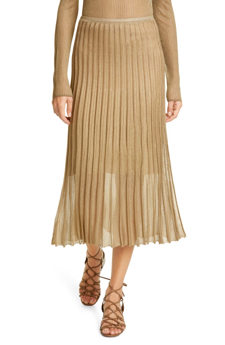 Vince Pleated Metallic Knit Skirt, Main, color,