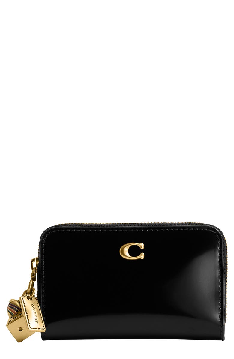 COACH Essential Spazzolato Leather Zip Around Card Holder, Main, color,
