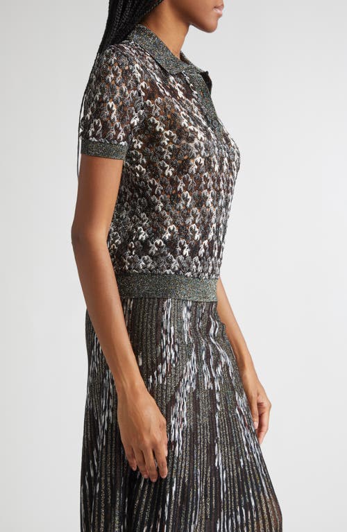 Missoni Knit Metallic Lace Polo In Brown