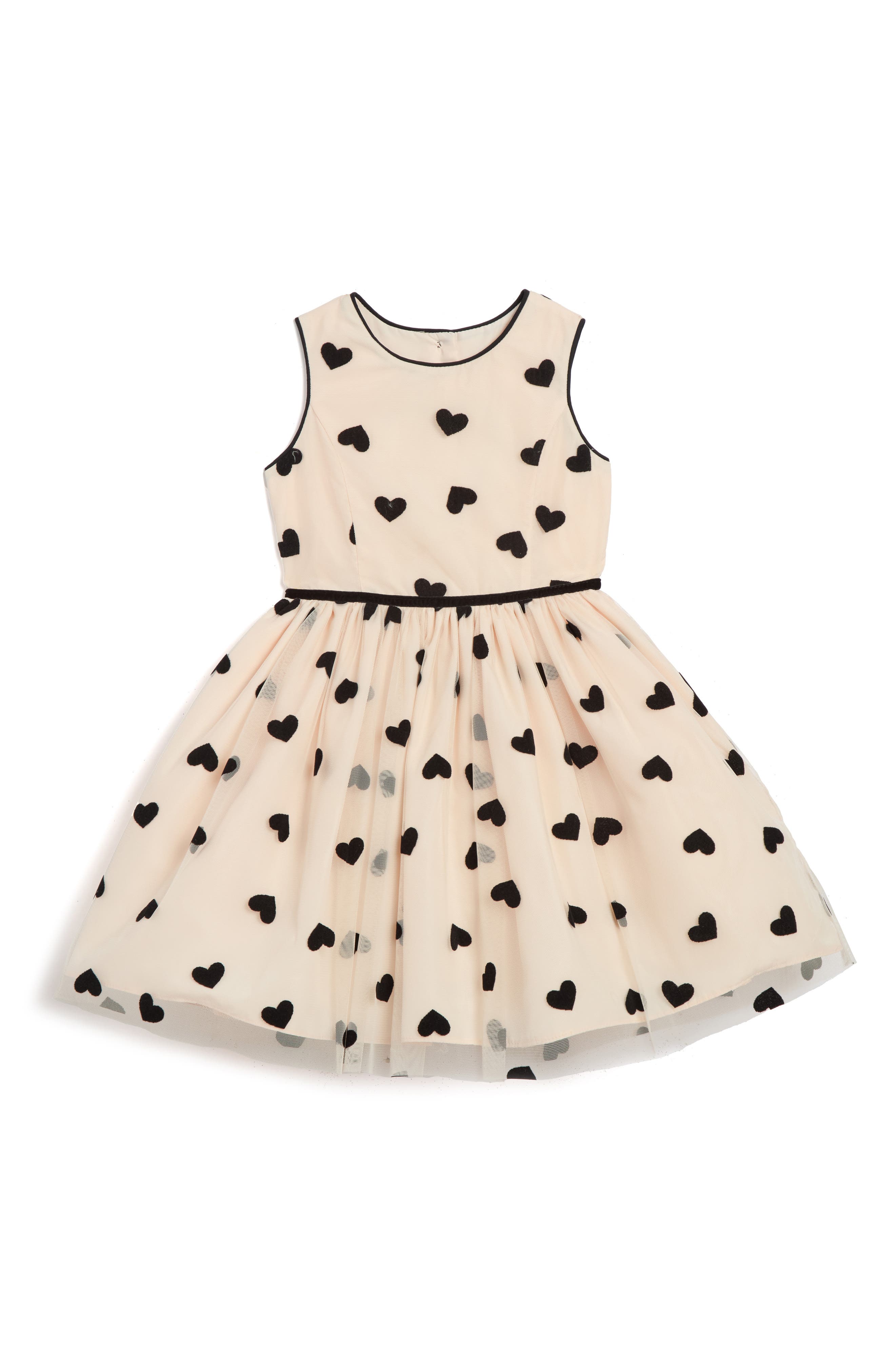 Pippa & Julie Kids' Flocked Heart Sleeveless Fit & Flare Dress