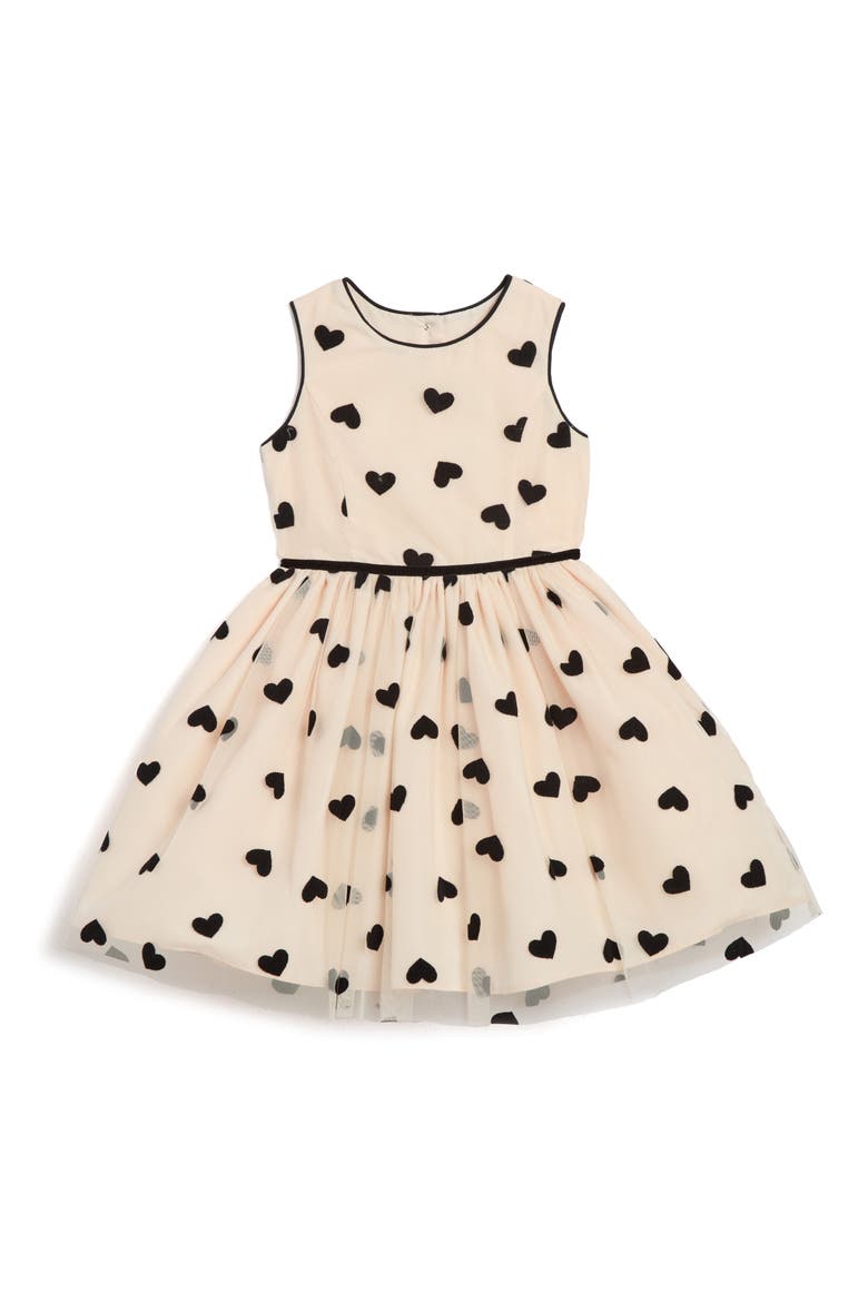 Kids' Flocked Heart Sleeveless Fit & Flare Dress, Main, color, PINK