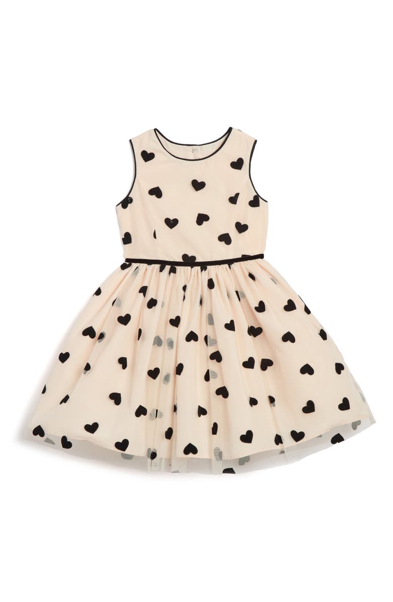 Pippa & Julie Kids' Flocked Heart Sleeveless Fit & Flare Dress, Main, color, Pink