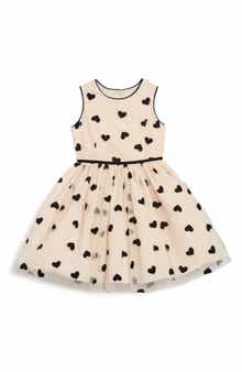 Pippa & Julie Kids' Flocked Heart Sleeveless Fit & Flare Dress