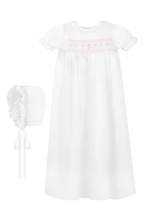 Smocked Christening Gown & Bonnet Set (Baby)