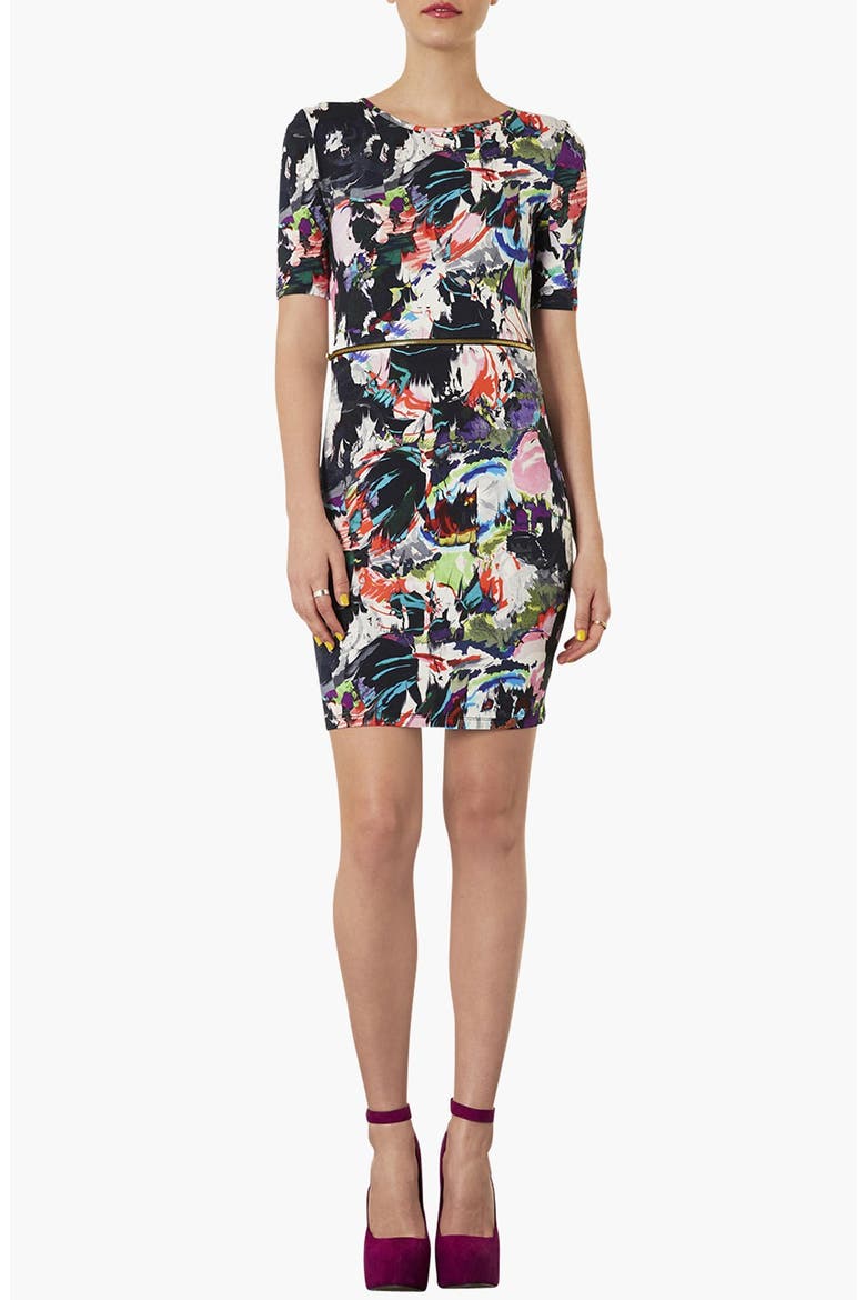 Zip Waist Body-Con Dress, Main, color, BLACK MULTI
