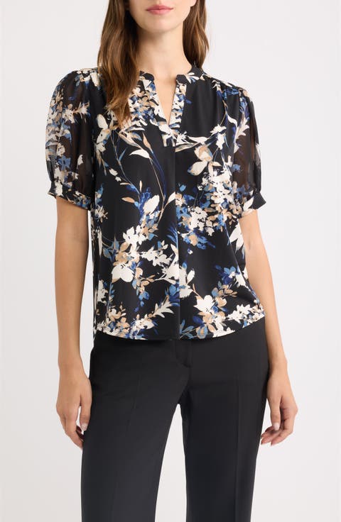 Floral Print Split Neck Top