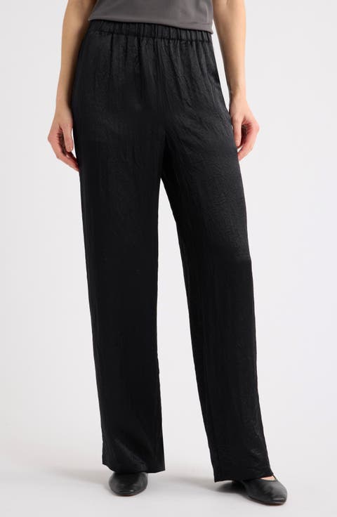 Crinkle Satin Straight Leg Pants