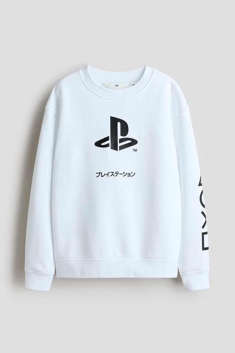 Print-motif Sweatshirt, Main, color, White/PlayStation