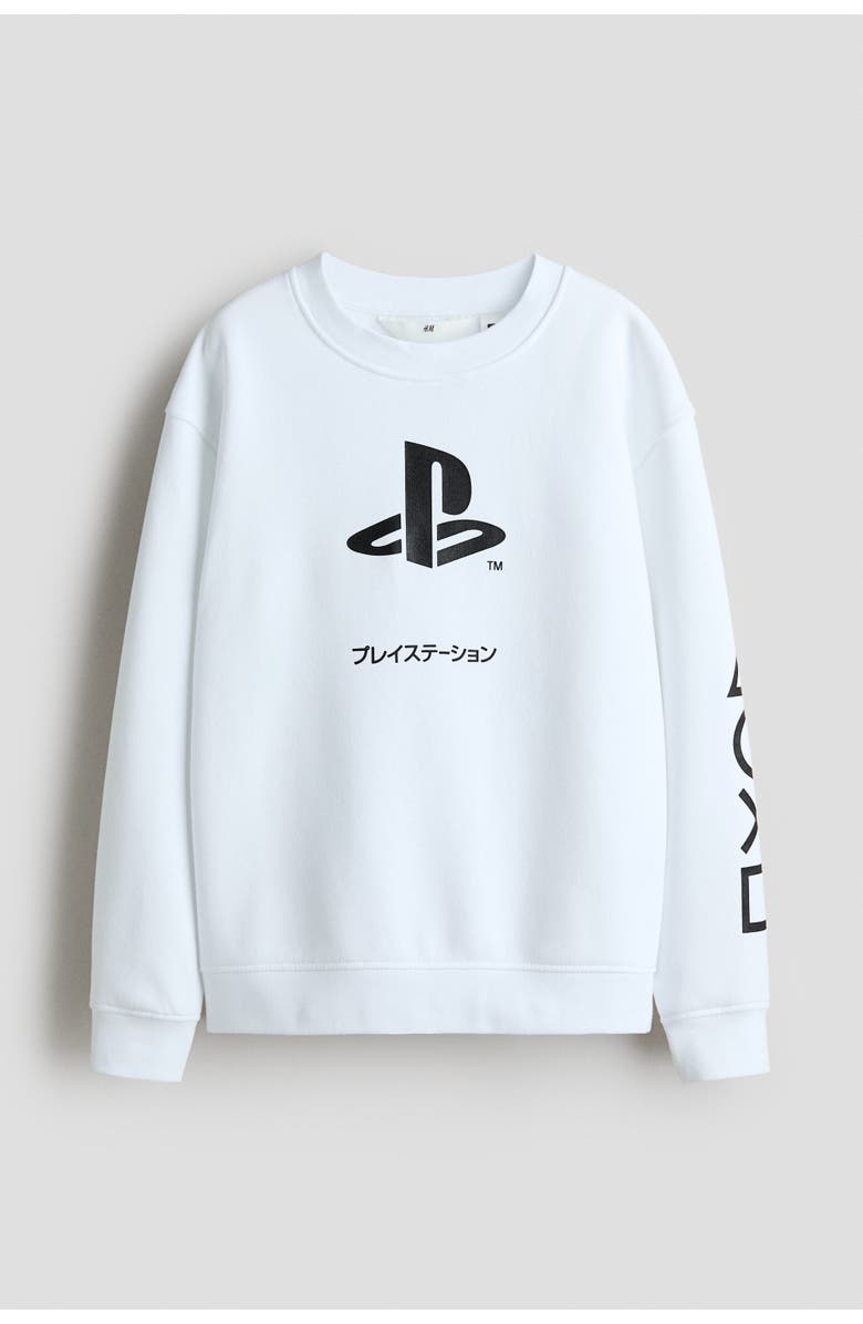 H&M Print-motif Sweatshirt, Main, color, White/Playstation