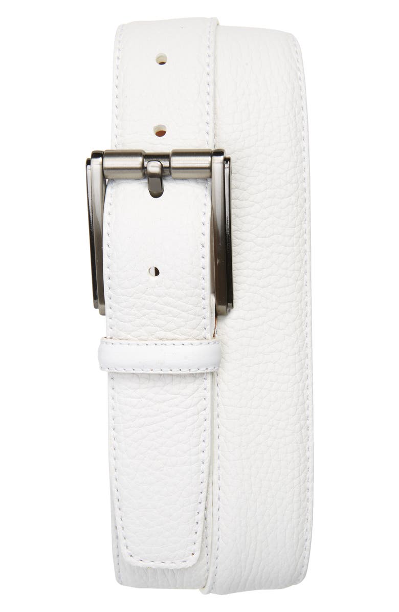 Magnanni White Pebbled Leather Belt, Main, color, 