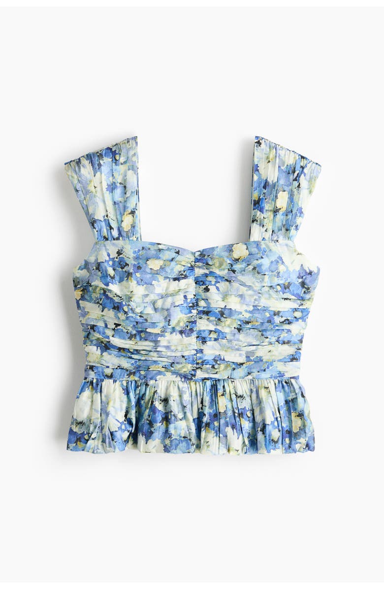 H&M Gathered Peplum Top, Main, color, Blue/Floral