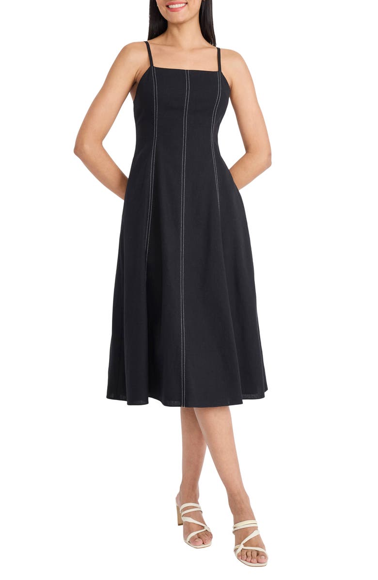 Maggy London Seam Detail Fit & Flare Midi Dress, Main, color, Black