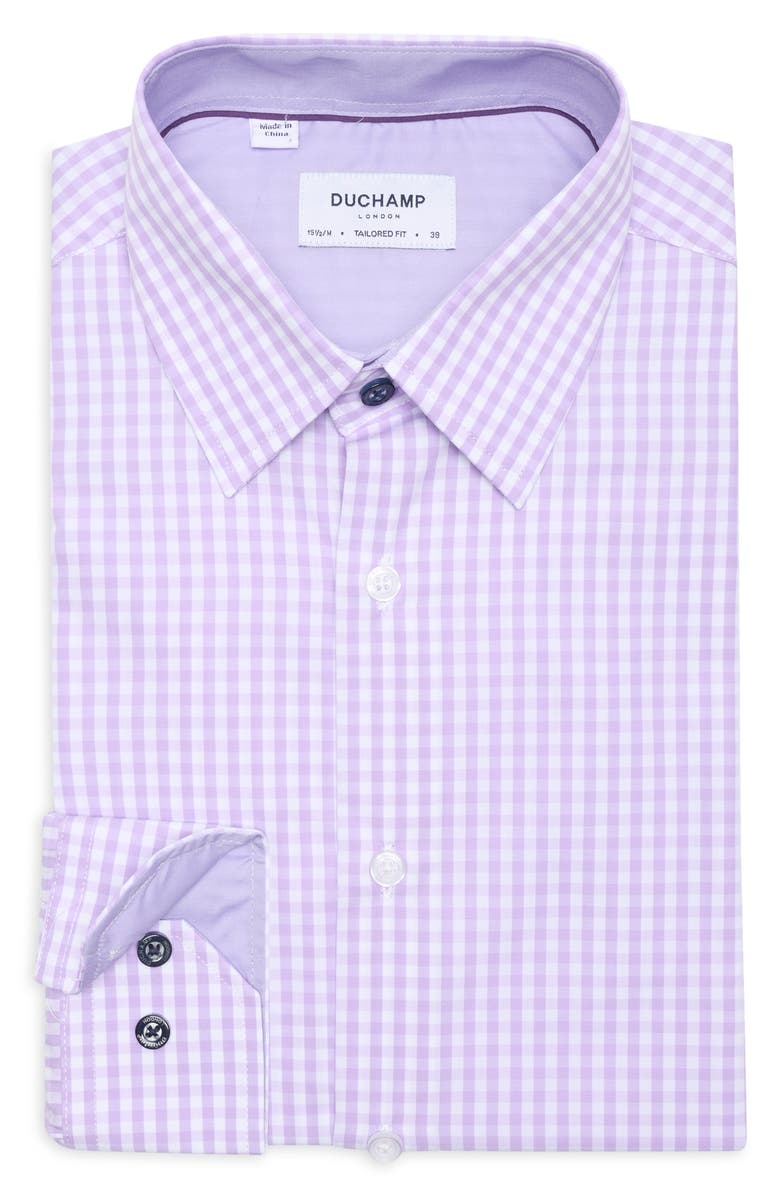 Duchamp Tailored Fit Check Stretch Cotton Dress Shirt, Alternate, color, Purple