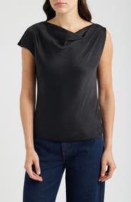 Theory Cowl Neck Single Short Sleeve Satin Top