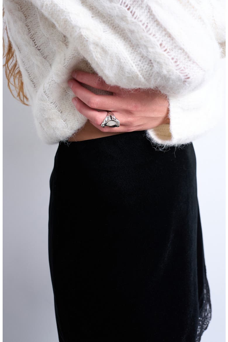 Velvet Lace Trim Miniskirt, Alternate, color, BLACK