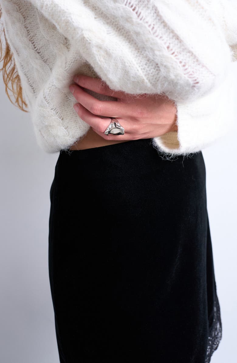 Topshop Velvet Lace Trim Miniskirt, Alternate, color, Black