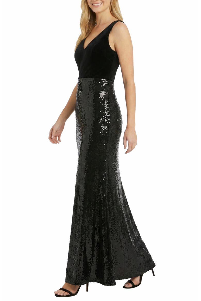 Velvet & Sequin Gown, Alternate, color, BLACK/ BLACK/ BLACK