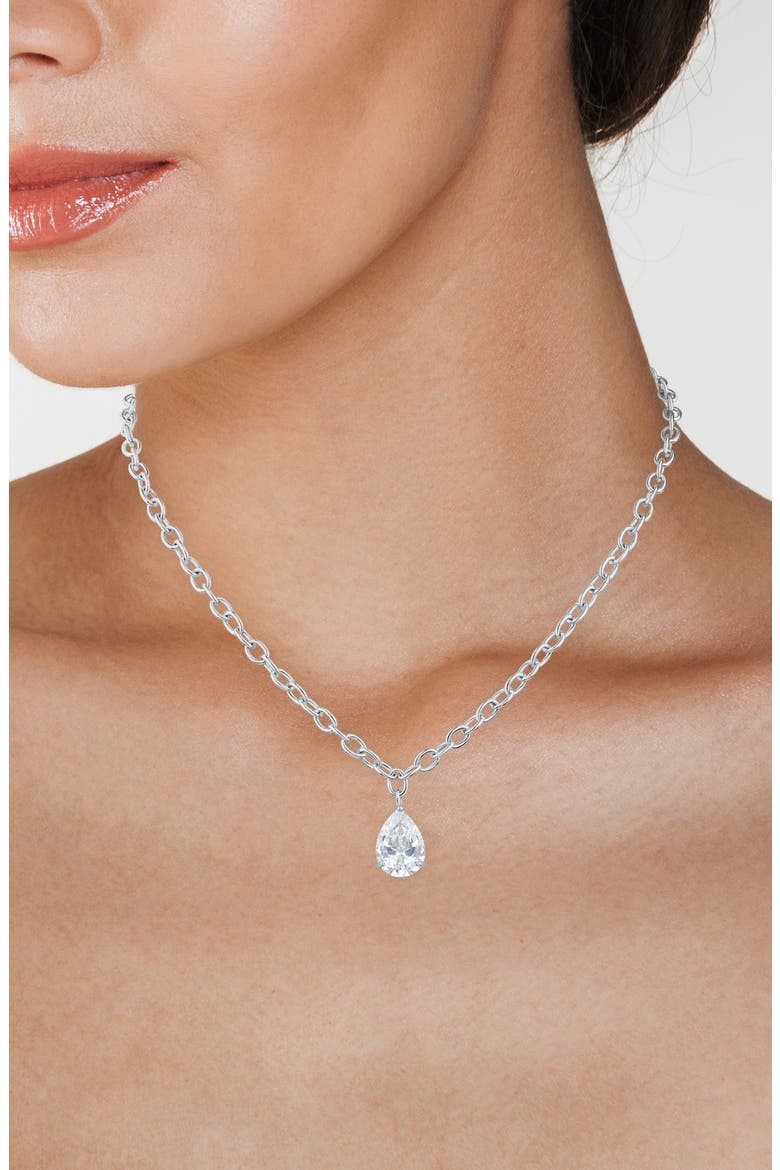 Pear Cut Cubic Zirconia Pendant Necklace, Alternate, color, SILVER