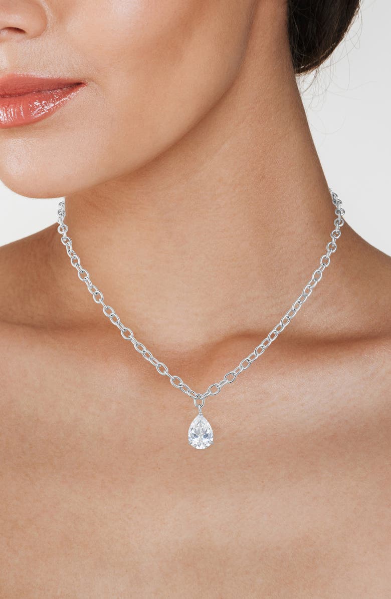 CZ by Kenneth Jay Lane Pear Cut Cubic Zirconia Pendant Necklace, Alternate, color, Silver