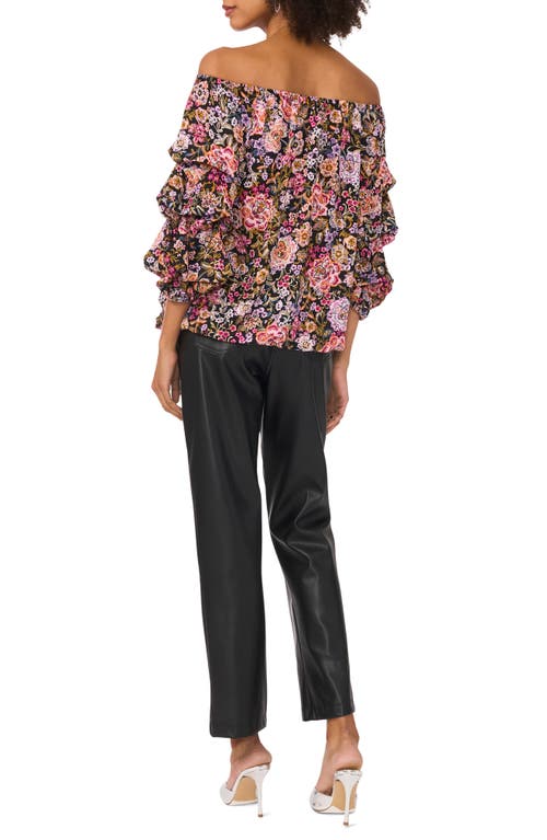 VINCE CAMUTO VINCE CAMUTO FLORAL RUFFLE TIE HEM OFF THE SHOULDER TOP
