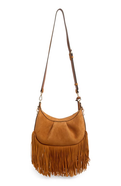 Stuart Weitzman Crescent Fringe Crossbody Bag In Brown