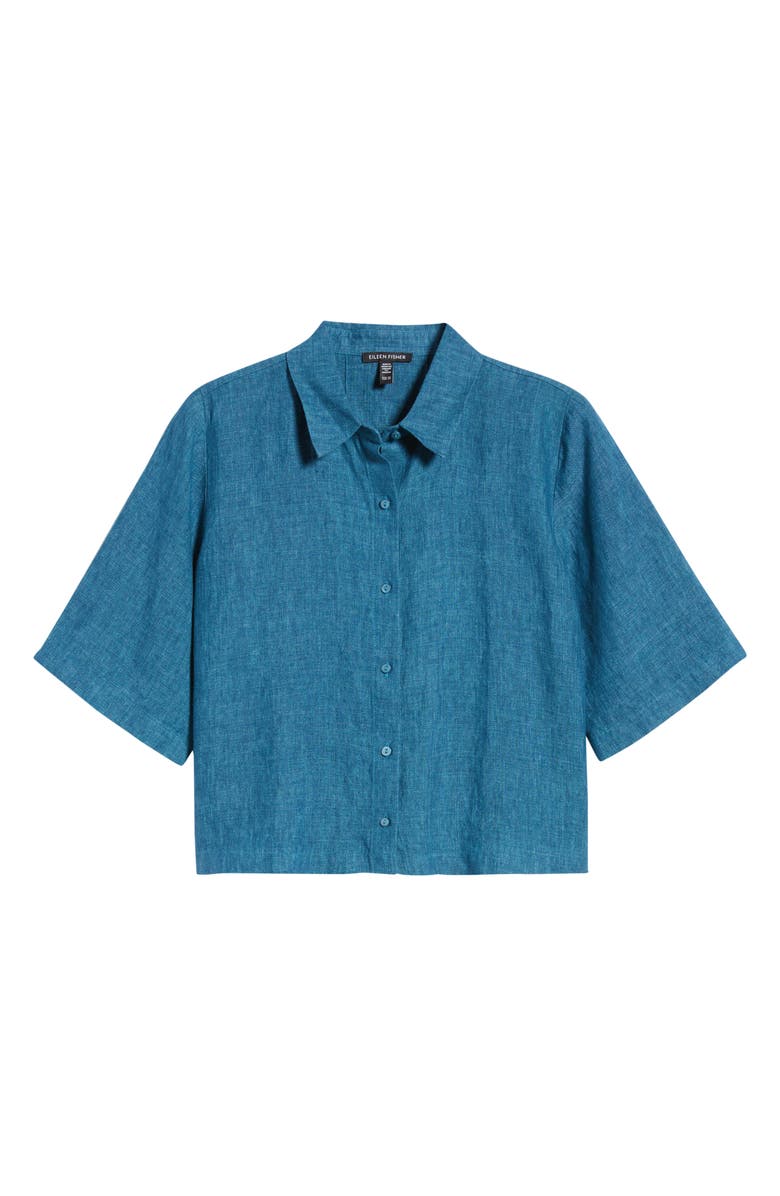 Eileen Fisher Linen Elbow Sleeve Button-Up Shirt, Alternate, color, River