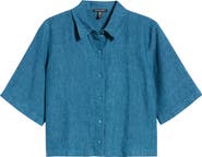 Eileen Fisher Linen Elbow Sleeve Button-Up Shirt