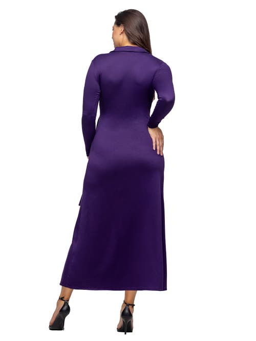 24seven Comfort Apparel Comfortable Collared Wrap Maxi Dress In Purple