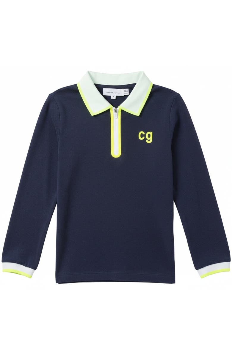 Charlotte & George Contrast Trim Stretch Pique Polo Top, Main, color, Navy