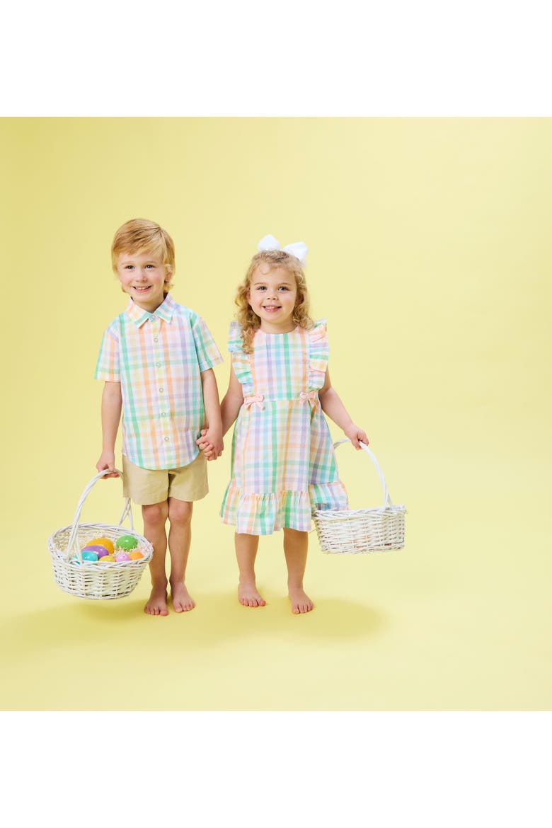 Baby Short Sleeve Button Down Shirt, Alternate, color, Poppy Rainbow Plaid