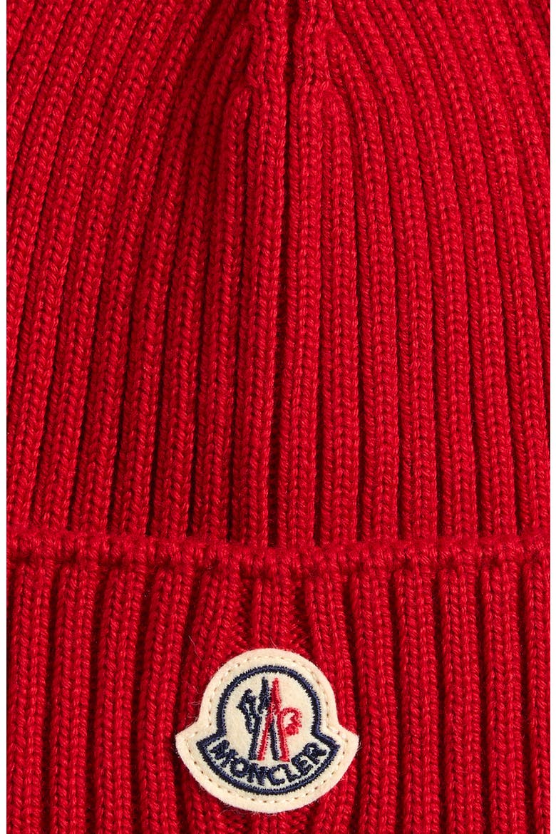 Kids' Logo Patch Virgin Wool Beanie, Alternate, color, RED