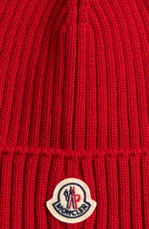 Moncler Kids' Logo Patch Virgin Wool Beanie In Red