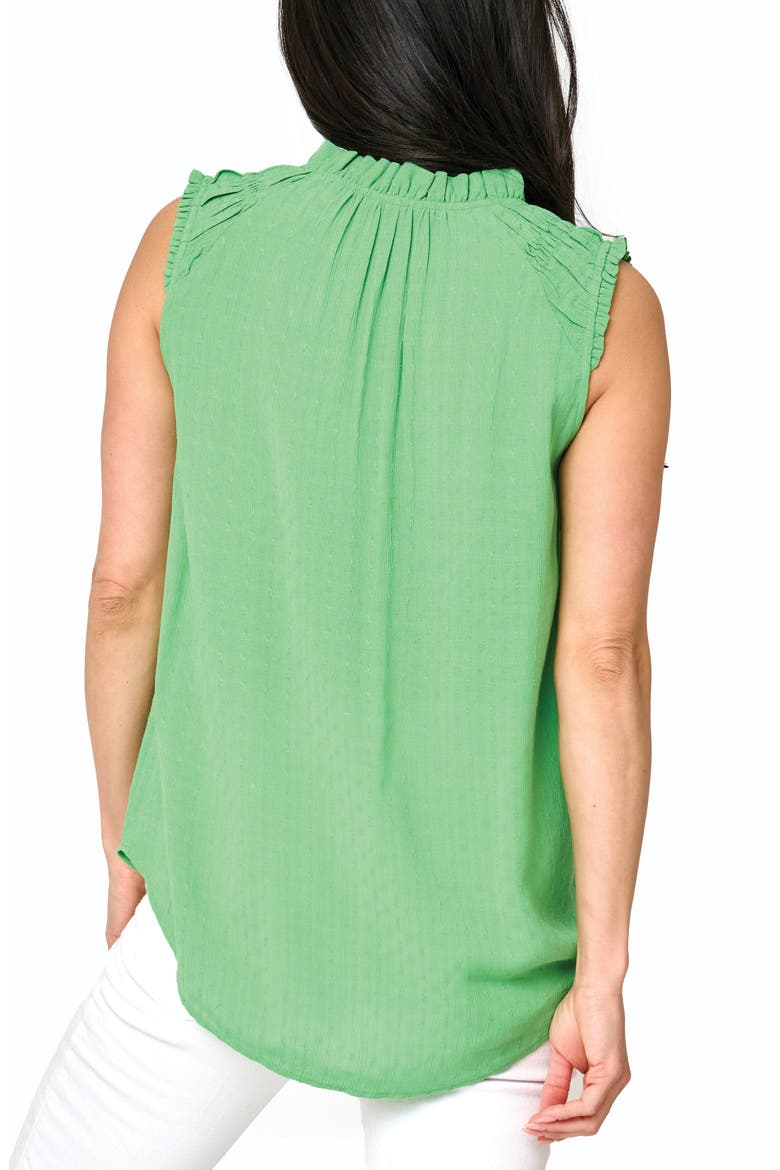 Sleeveless Smocked Shoulder Button-Up Top, Alternate, color, MIDORI GREEN