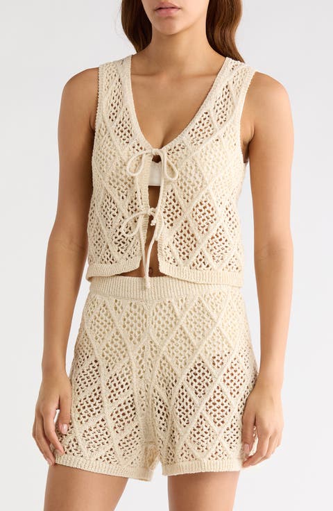 Open Stitch Cotton Blend Cover-Up Vest
