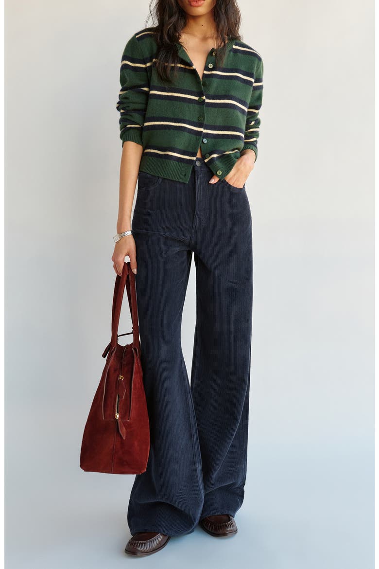 Clara Stripe Cashmere Cardigan, Alternate, color, DARK PINE MULTI STRIPE