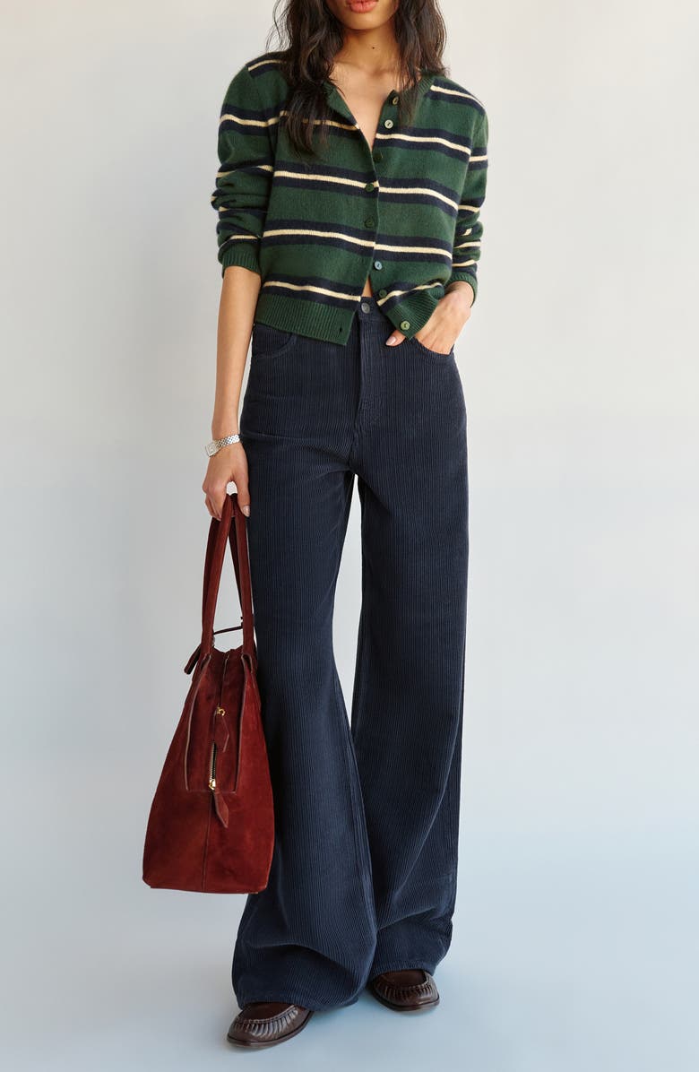 Reformation Clara Stripe Cashmere Cardigan, Alternate, color, Dark Pine Multi Stripe