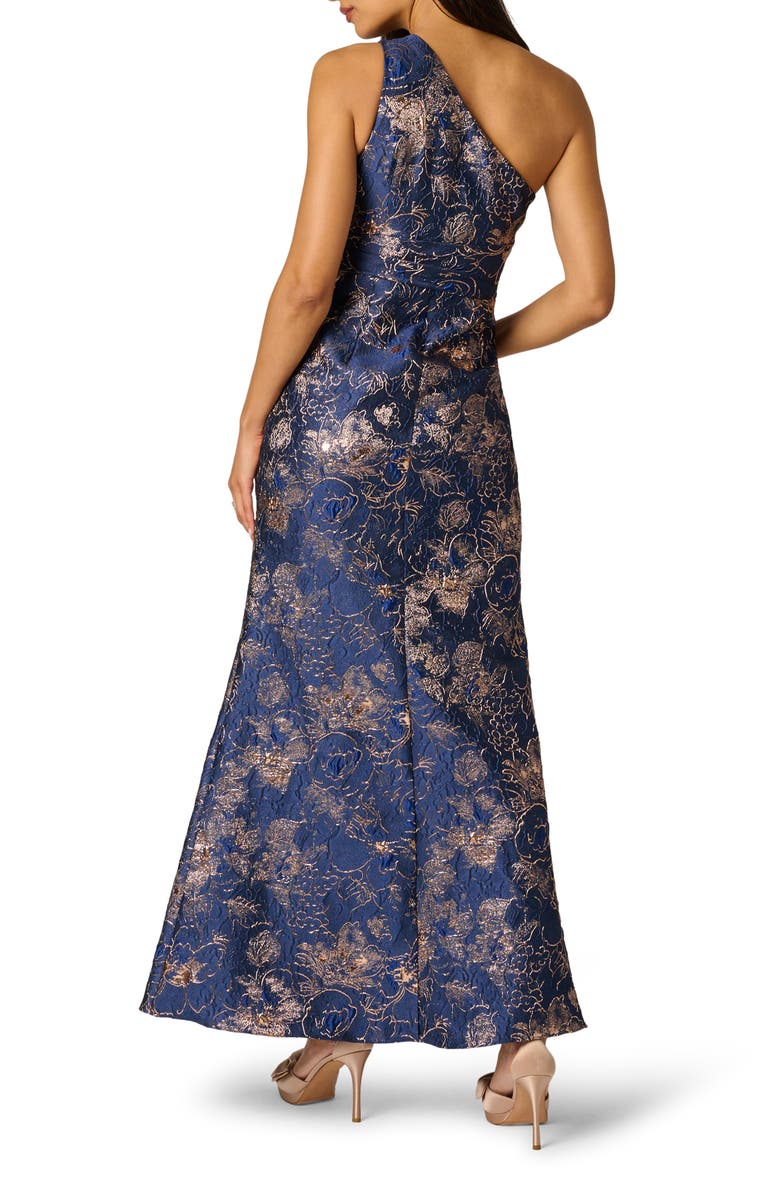 Adrianna Papell One-Shoulder Jacquard Gown, Alternate, color, Navy/ Rose Gold