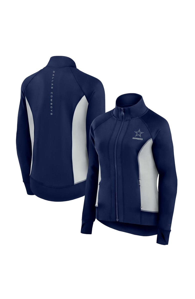 Fanatics Signature Women's Fanatics Signature Navy Dallas Cowboys Studio Fitted Full-Zip Gym Track Jacket, Alternate, color, Navy