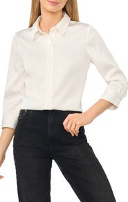 CeCe Button Front Satin Shirt