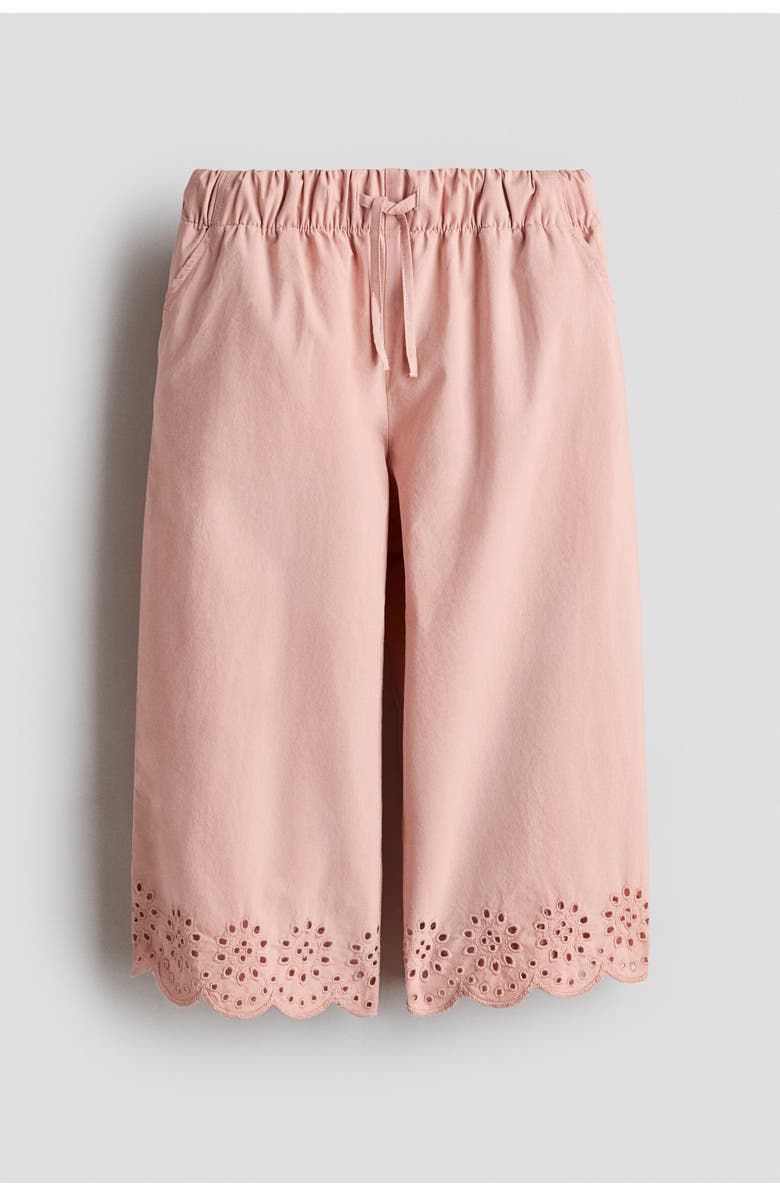 H&M Broderie Anglaise Cotton Trousers, Main, color, Light Dusty Pink