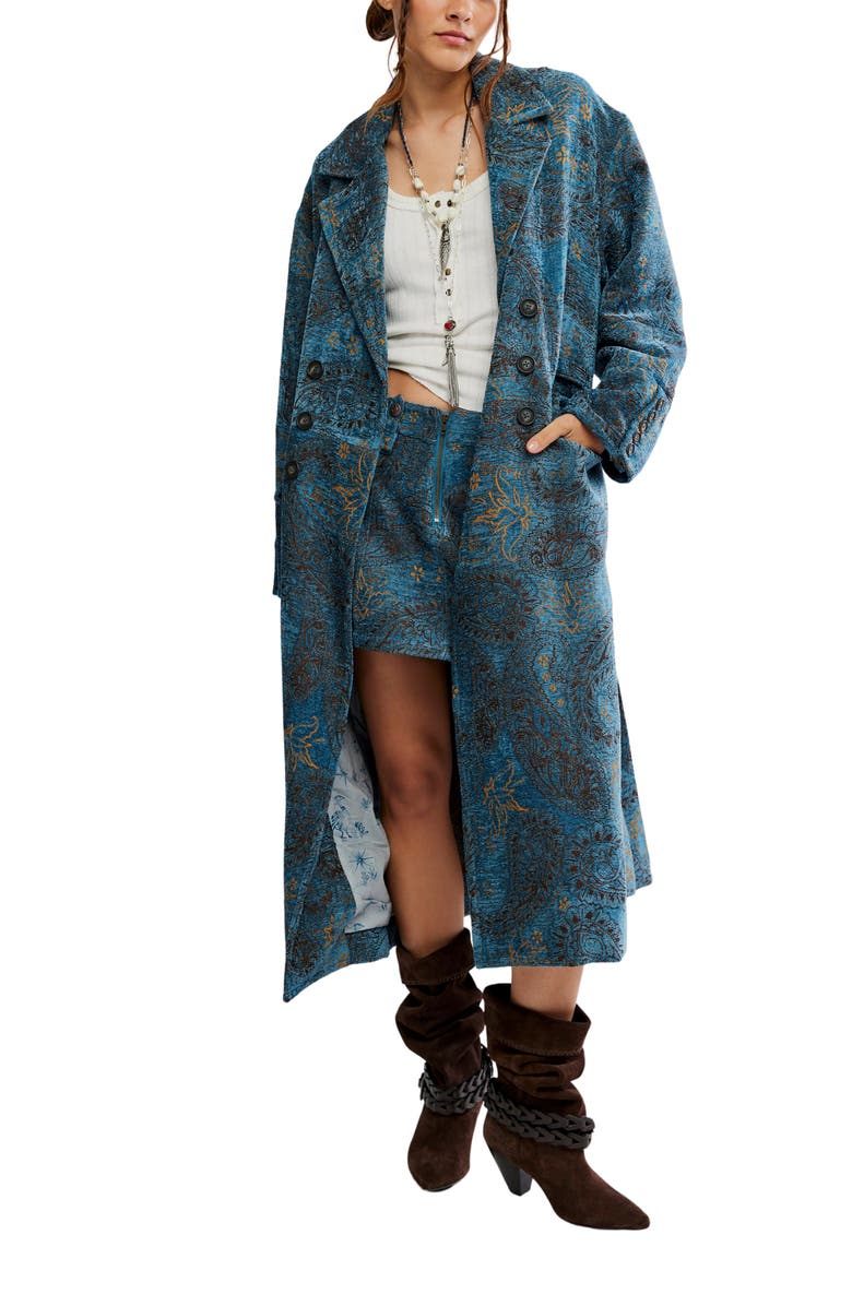 Free People Micah Jacquard Duster Cardigan, Alternate, color, Blue Paisley